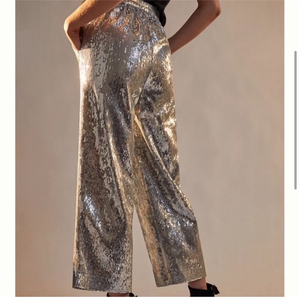 Anthropologie Porridge Lula silver sequin wide leg pants XS - Picture 2 of 6